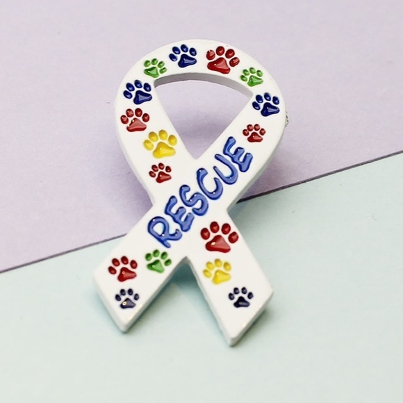 Cat Dog Rescue Multicolor Paw Ribbon Pin Brooch - Picture 2 of 4